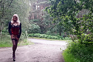 Crossdressing Tranny Slut Playing By The Roadside